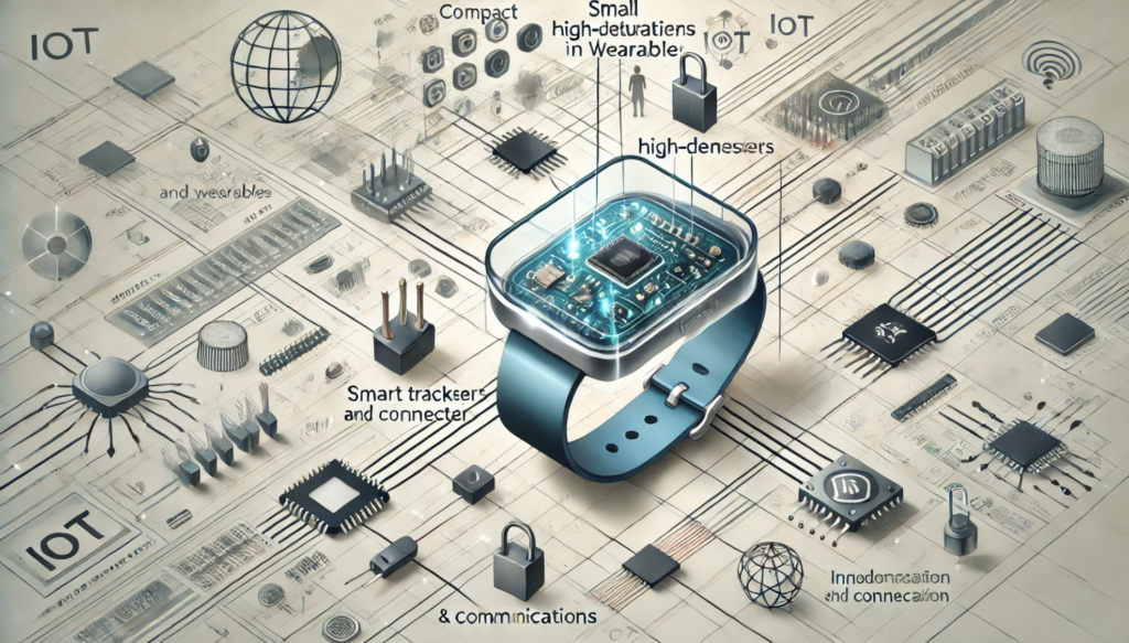 Close-up of miniature connectors used in IoT devices, showcasing compact size and advanced design for healthcare and automotive applications.
