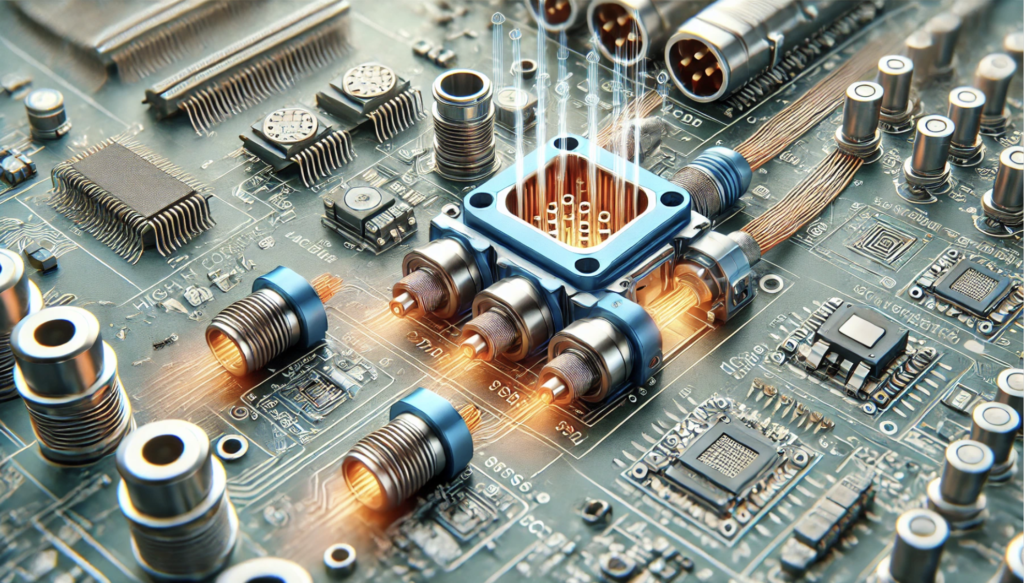 High-power connector with integrated heatsink and thermal vias for effective heat dissipation.