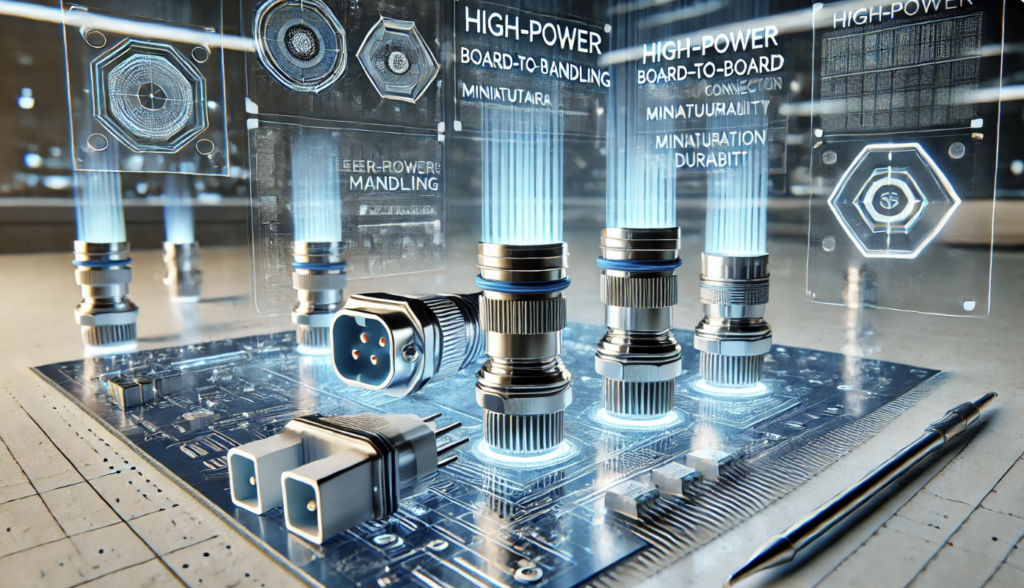 High-power board-to-board connector design showing advanced thermal management and miniaturization features