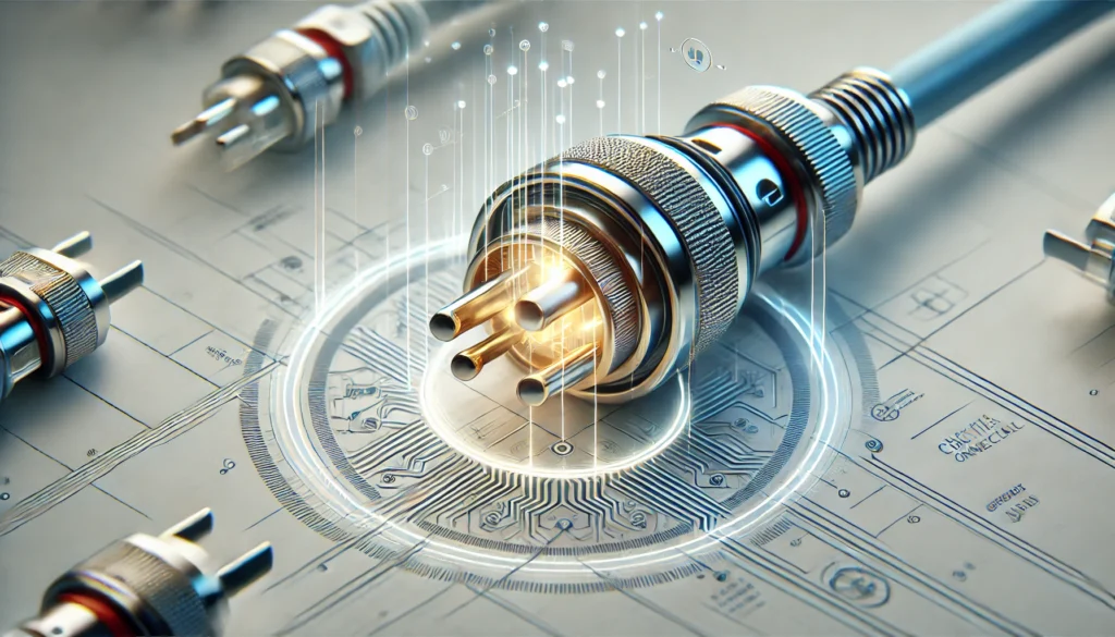 Professional-grade electrical connector showing gold-plated contacts and environmental sealing