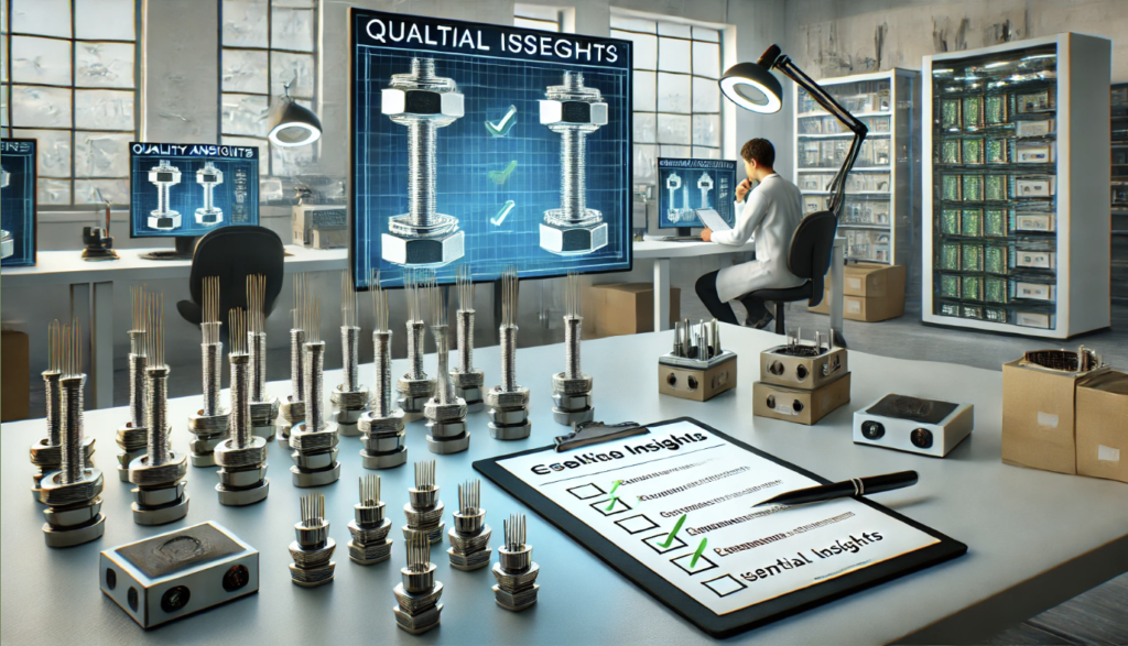 High-quality flexible stacking connectors being inspected in a laboratory with engineers analyzing performance metrics on digital screens.