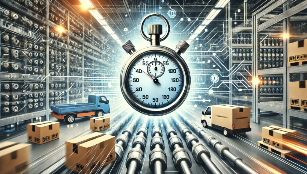 High-speed cable connectors assembled on a production line to highlight supply chain efficiency and reduced lead times.