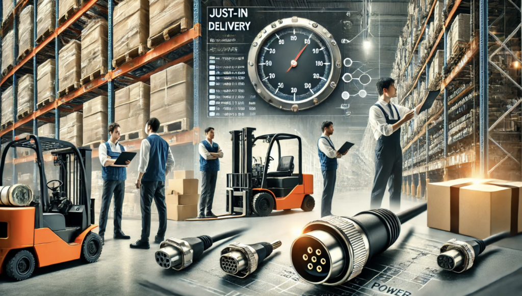 Rugged and power connectors in a manufacturing setting – critical components for high-performance industrial and automotive applications.